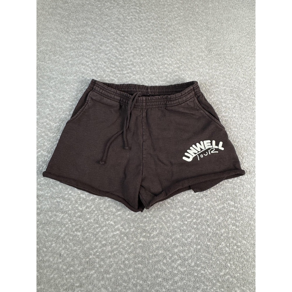 UNWELL Sweat Shorts Womens Medium Brown Fleece Drawstring Lounge Logo Casual